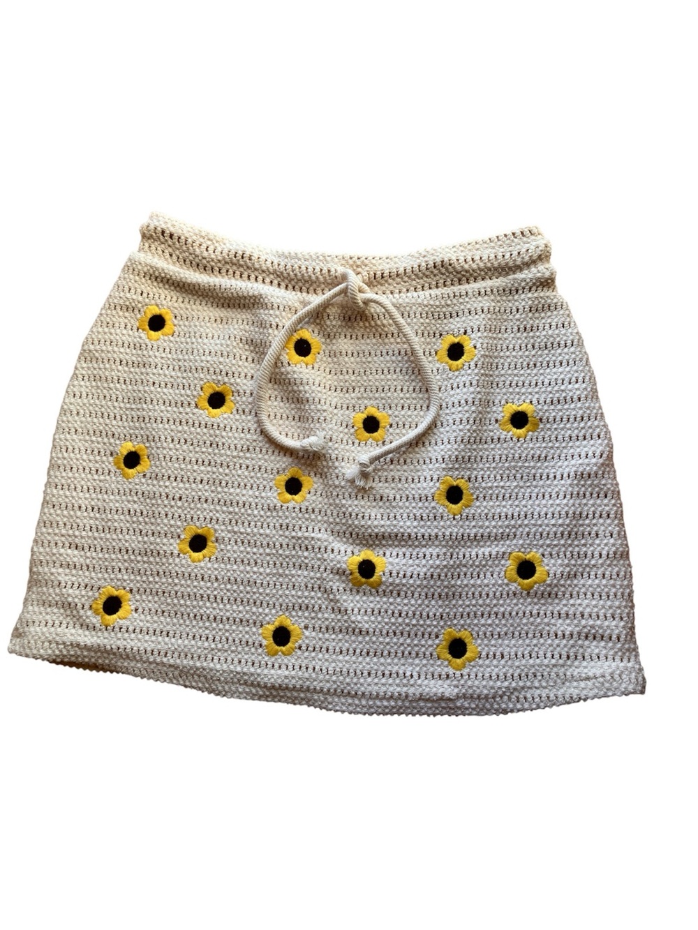 Zara Cream Crocheted Mini Skirt with Yellow Flower Accents